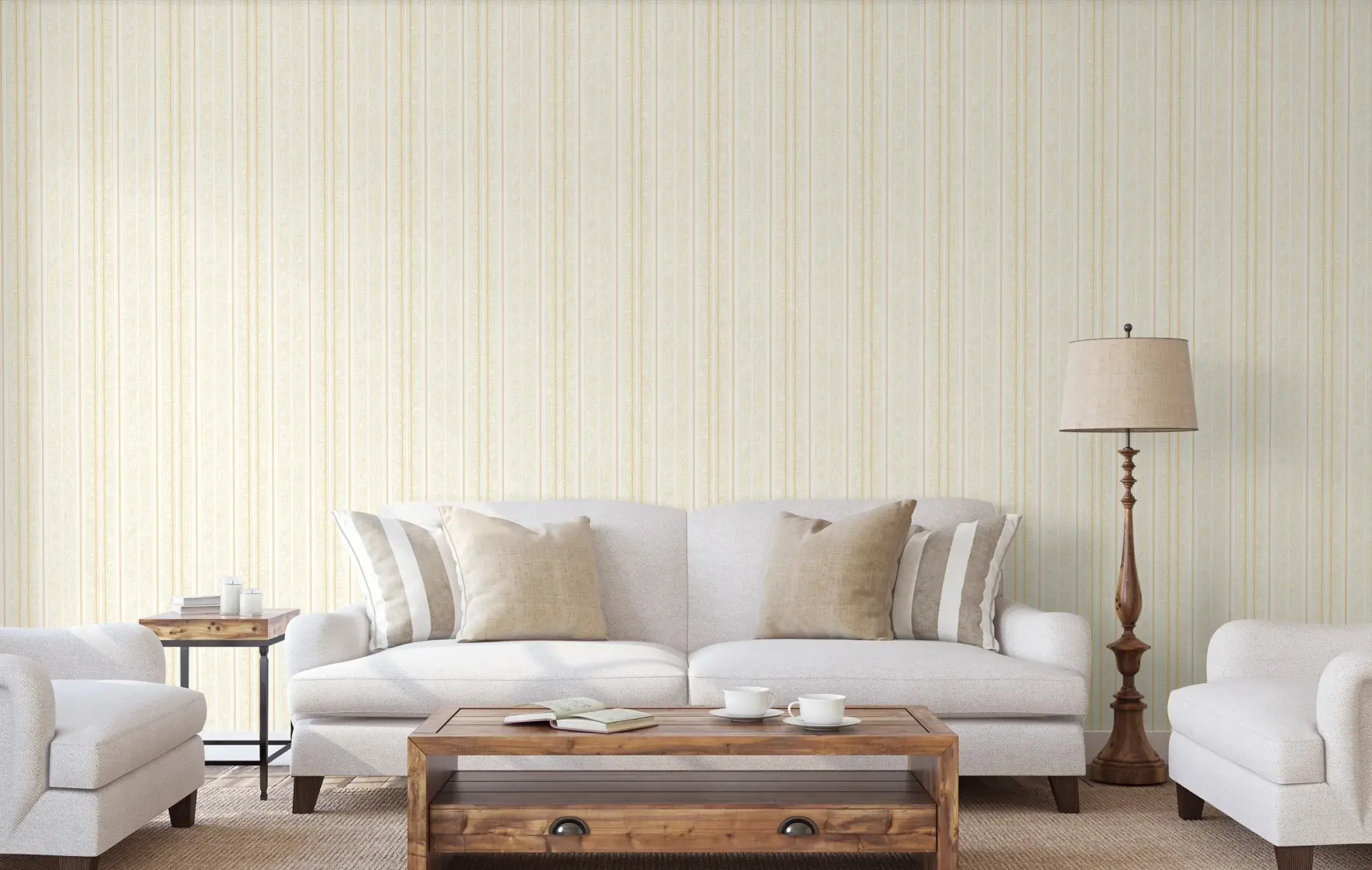 Beige Embossed Wallpaper – Gold Stripes (1208-1)