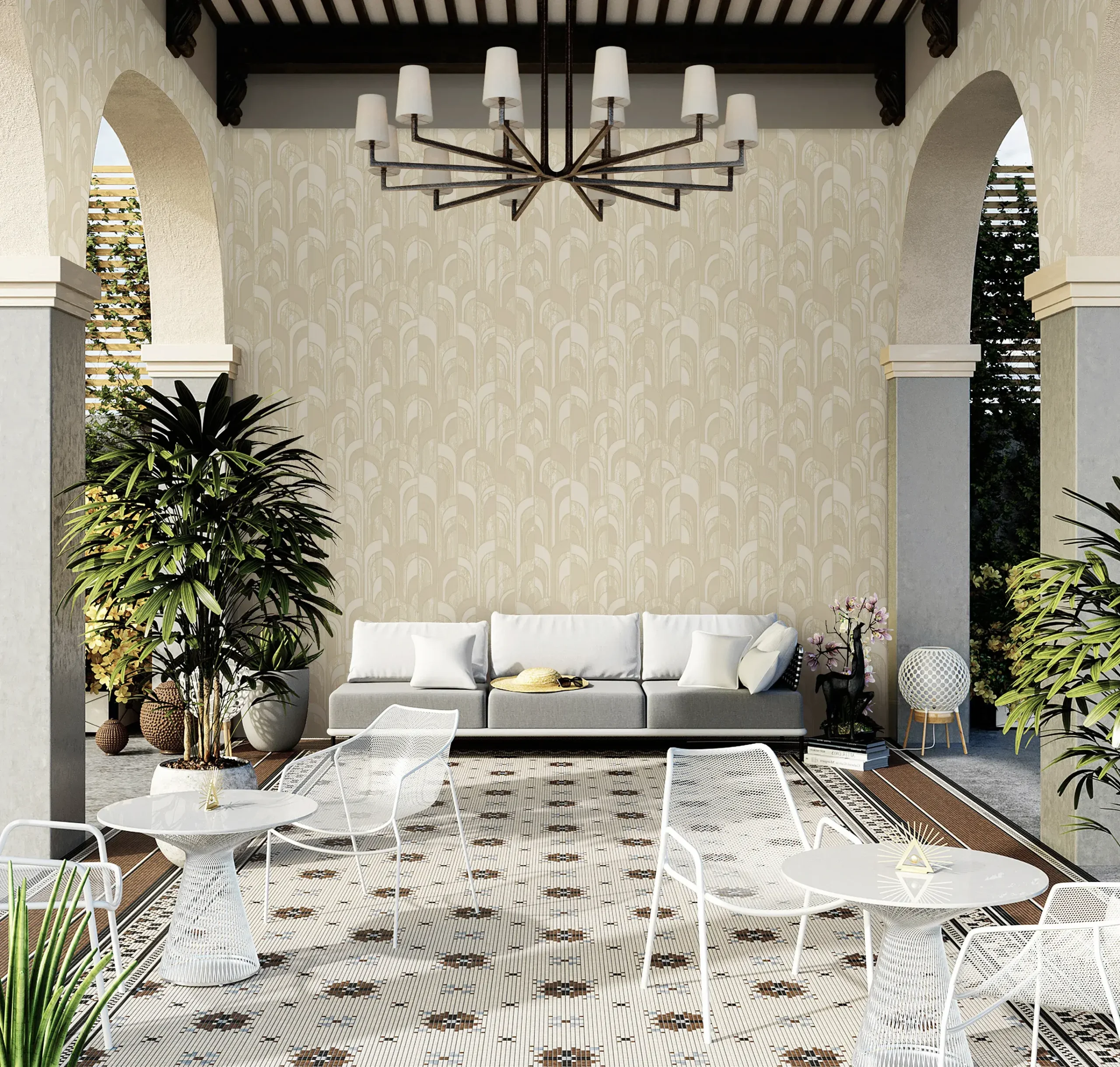 Beige Embossed Wallpaper – Geometric Flocked (1209-2)
