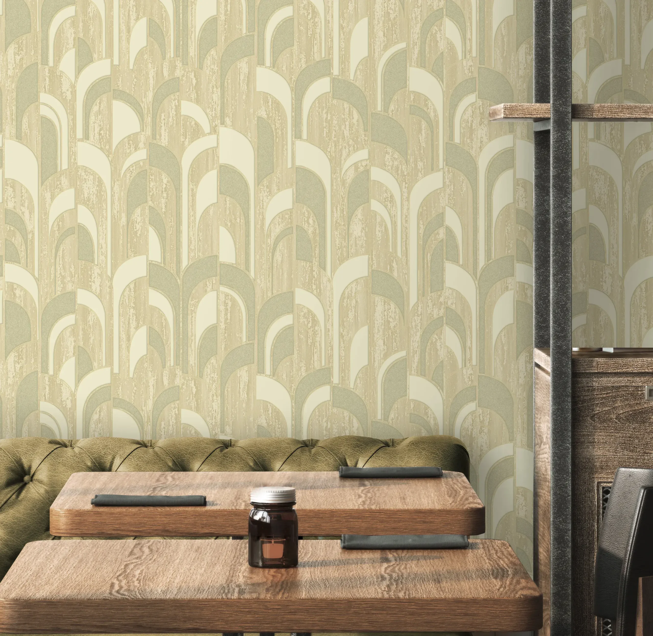 Beige Embossed Wallpaper – Geometric Flocked (1209-3)