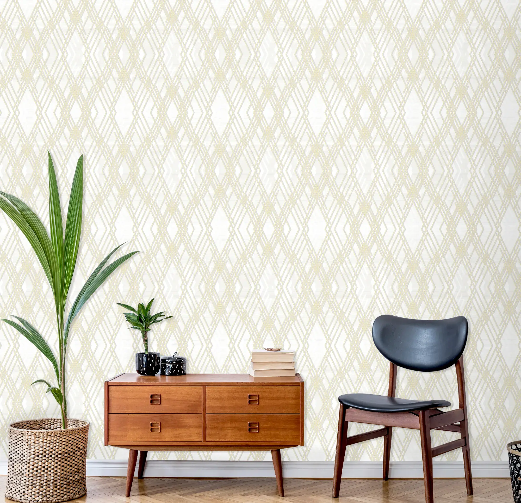White Embossed Wallpaper – Diamond Geometry (1213-1)