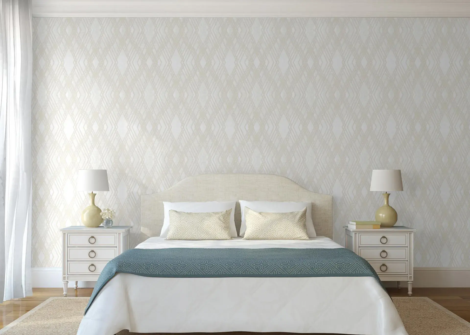 White Embossed Wallpaper – Diamond Geometry (1213-1)