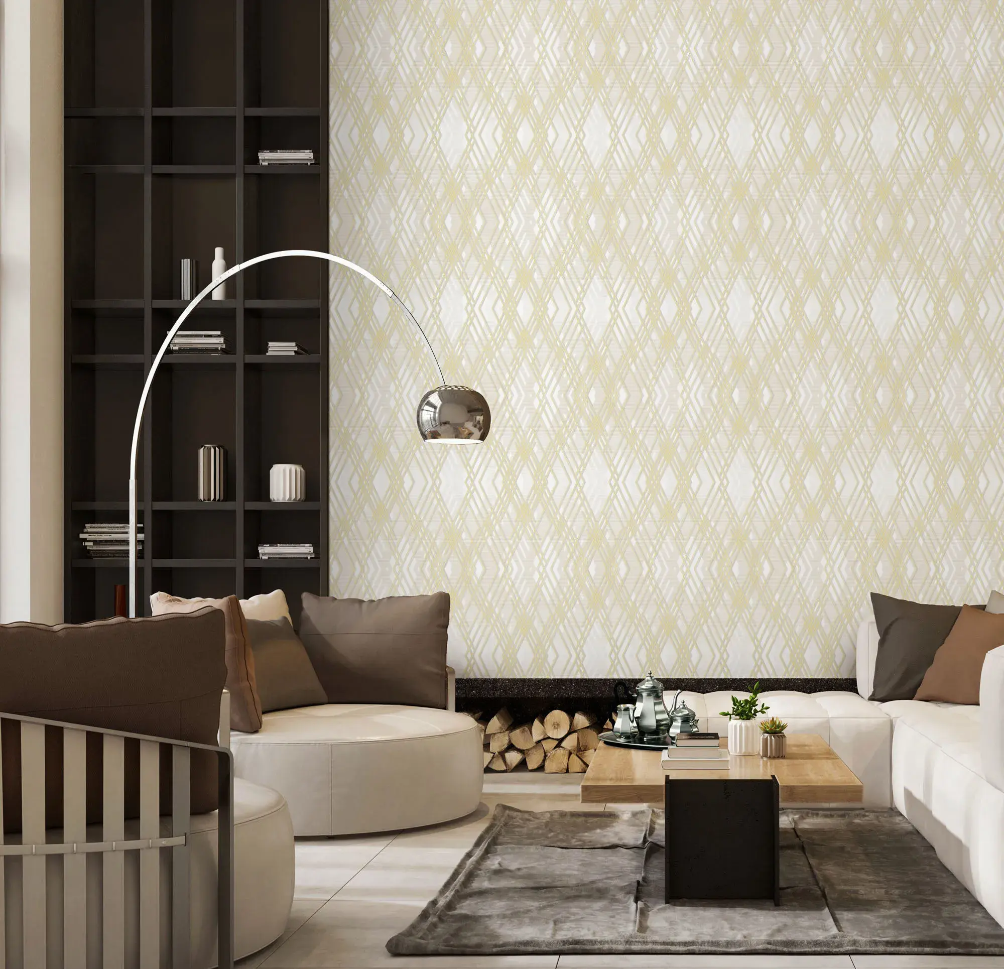 White Embossed Wallpaper – Diamond Geometry (1213-1)