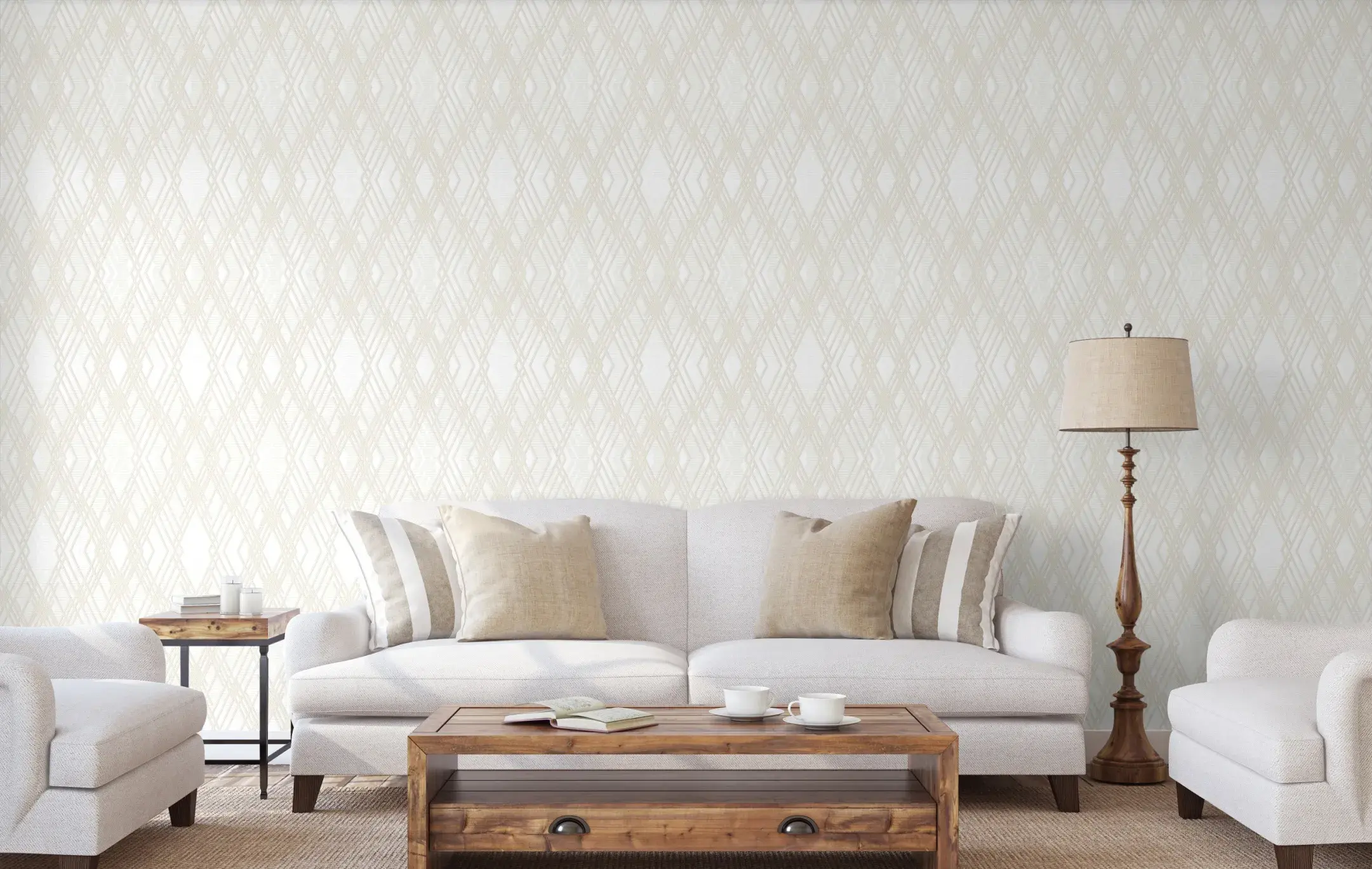 White Embossed Wallpaper – Diamond Geometry (1213-1)