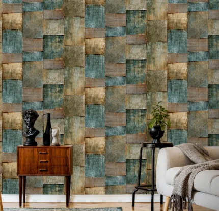 Teal Embossed Wallpaper – Rustic Aged (1215-1)
