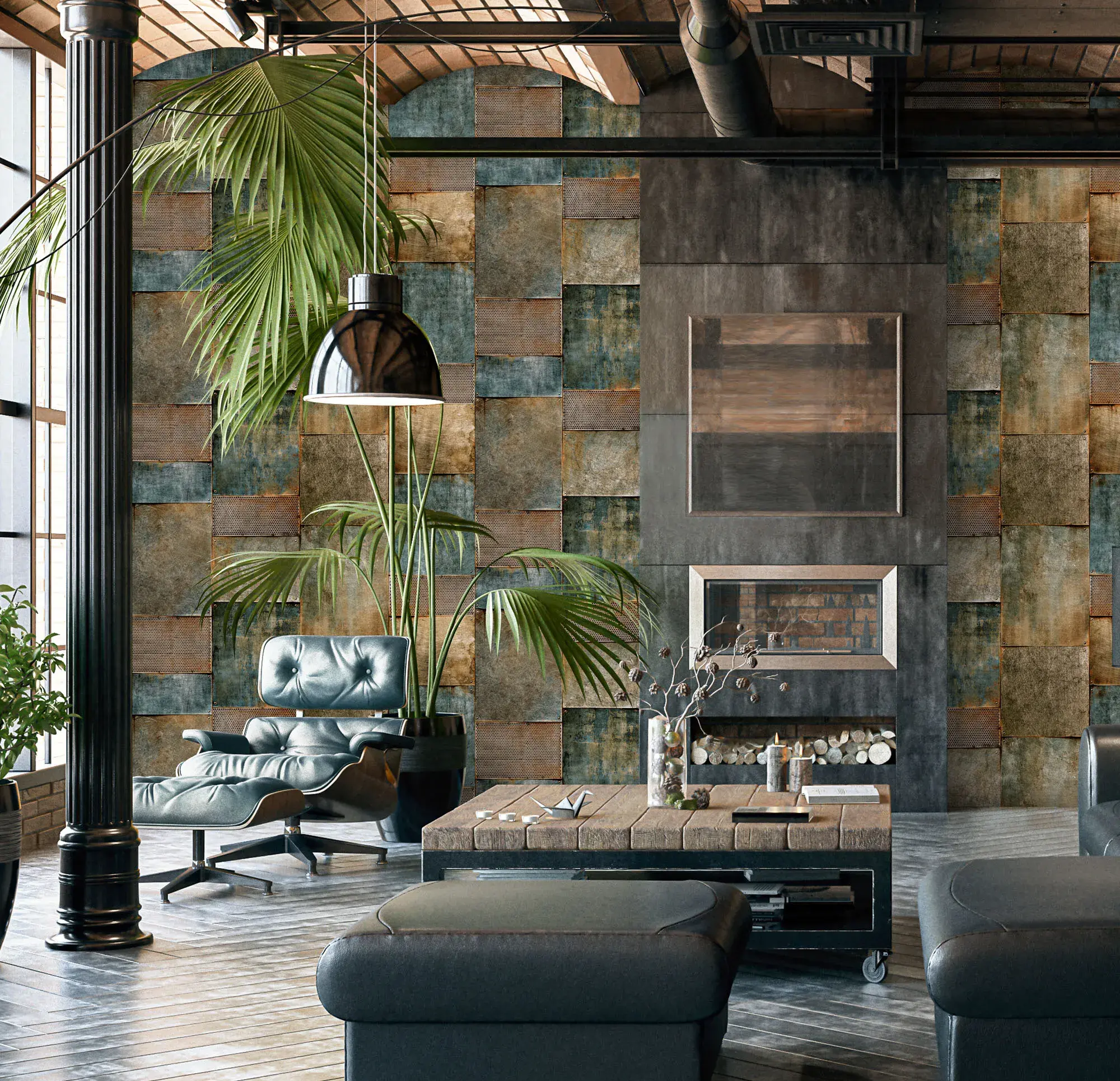 Teal Embossed Wallpaper – Rustic Aged (1215-1)