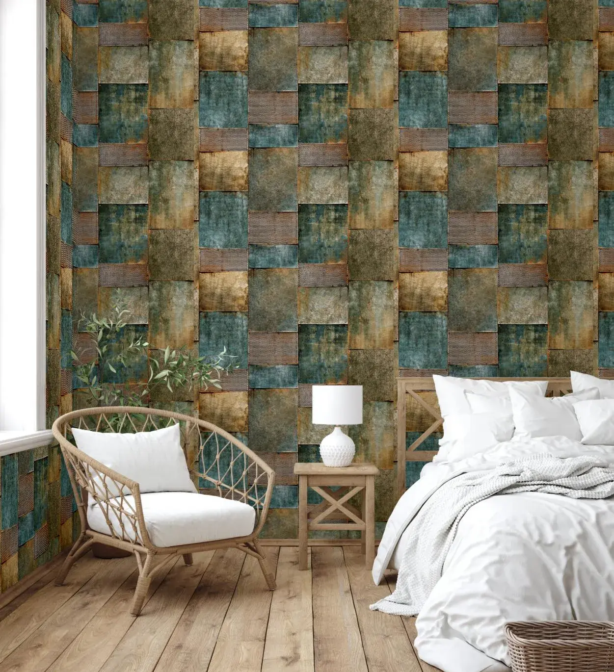 Teal Embossed Wallpaper – Rustic Aged (1215-1)