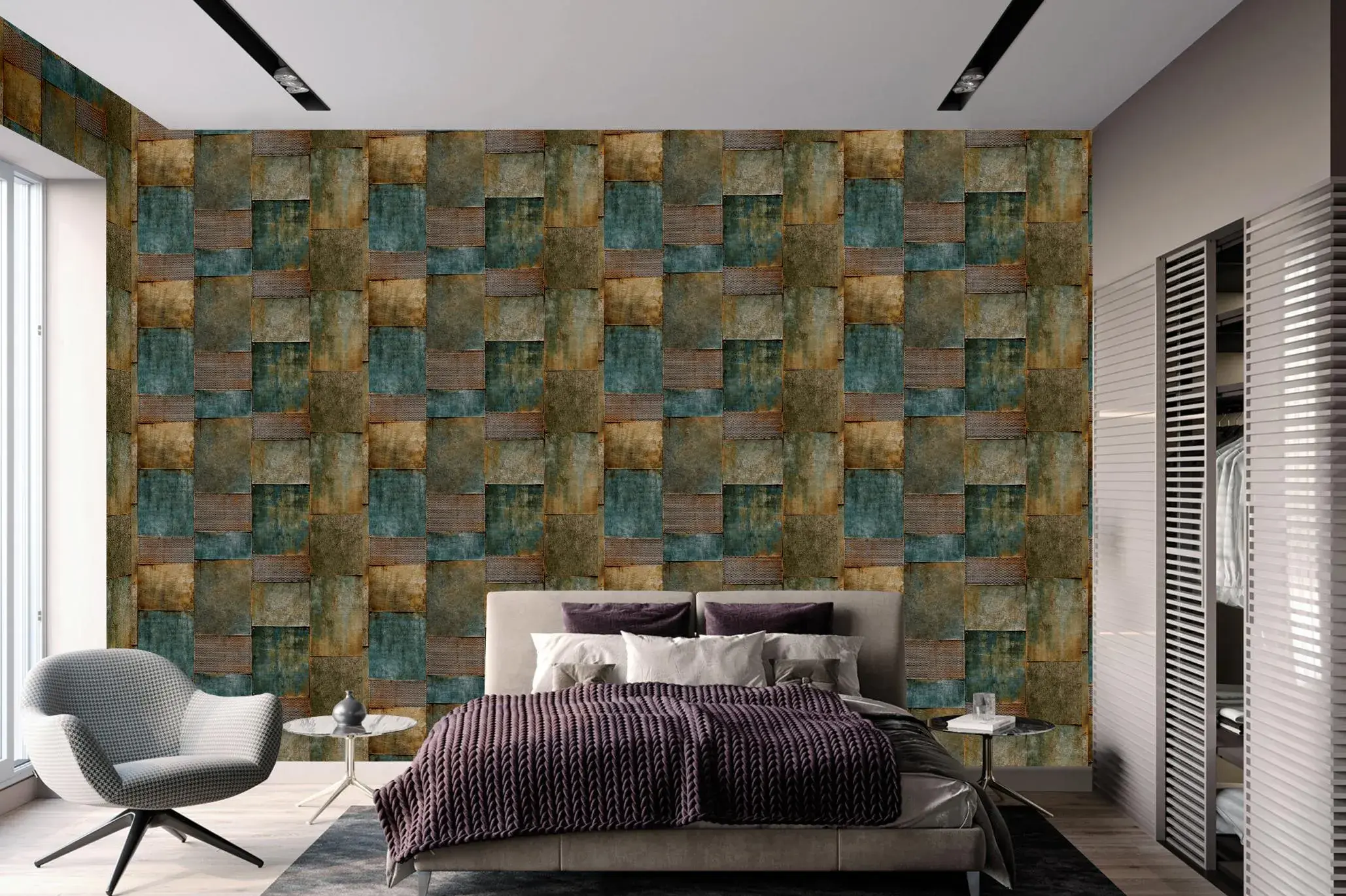 Teal Embossed Wallpaper – Rustic Aged (1215-1)