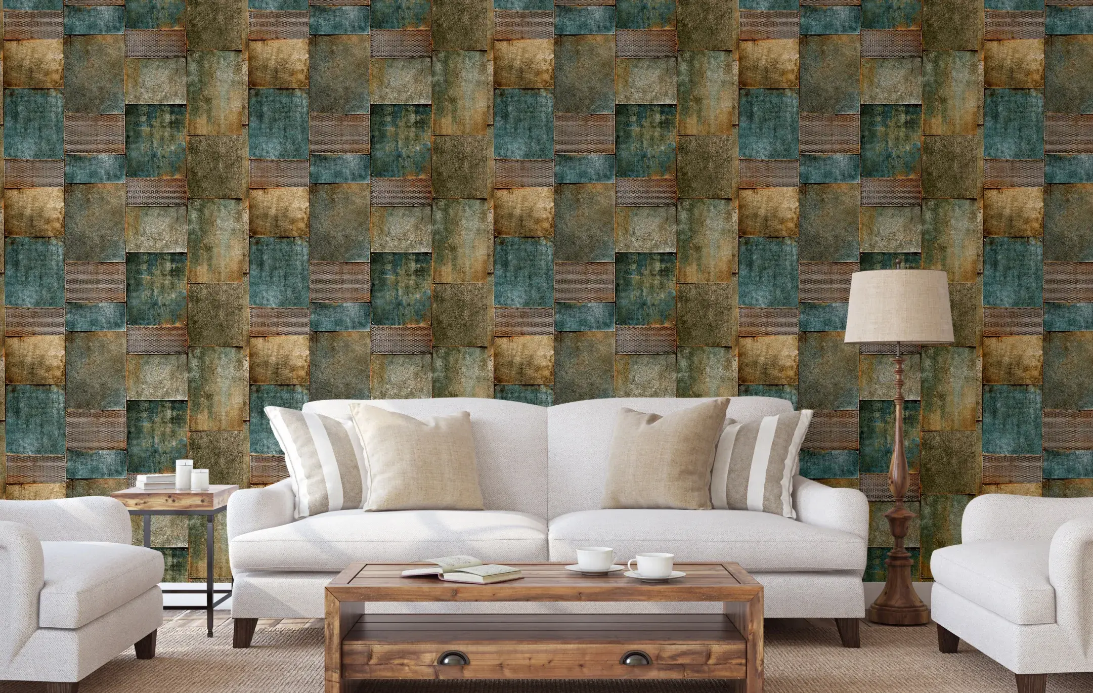 Teal Embossed Wallpaper – Rustic Aged (1215-1)