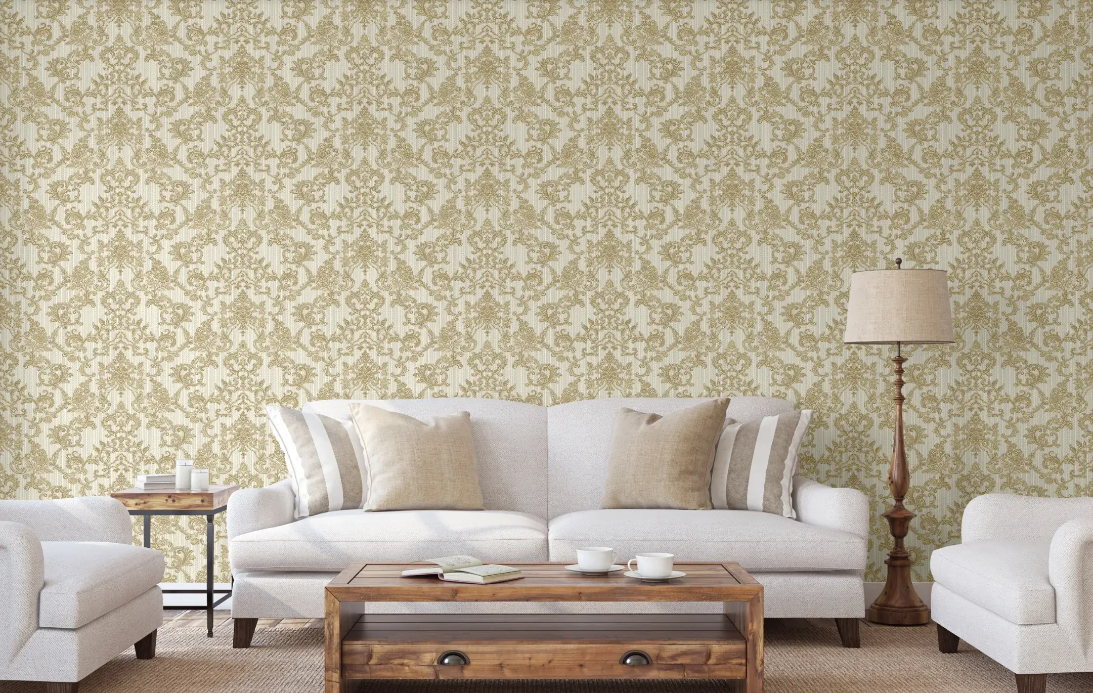 Cream Embossed Wallpaper – Copper Accents (1305-1) Cream Embossed Wallpaper – Copper Accents (1305-1)