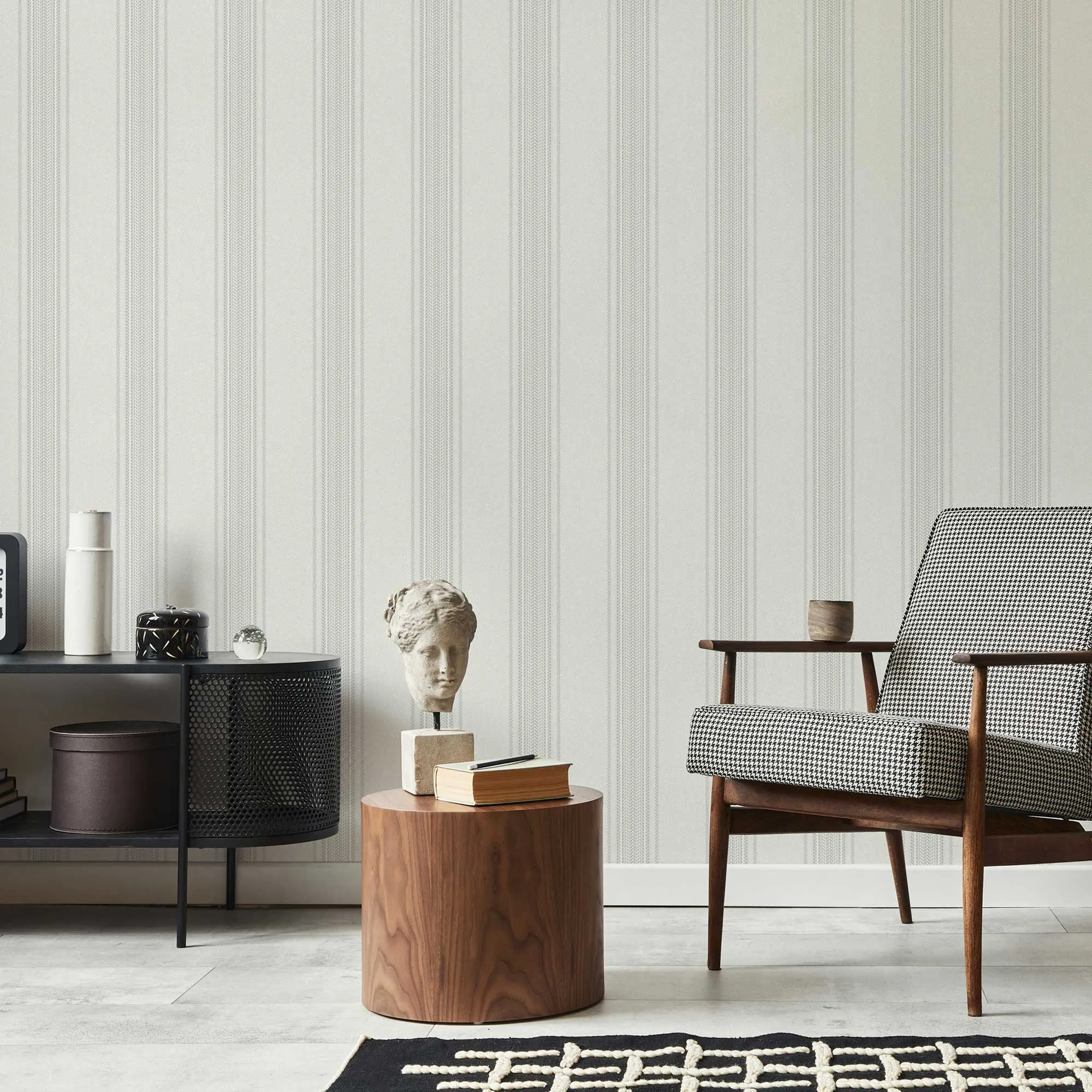 White Embossed Wallpaper – Vintage Stripes (1306-2)