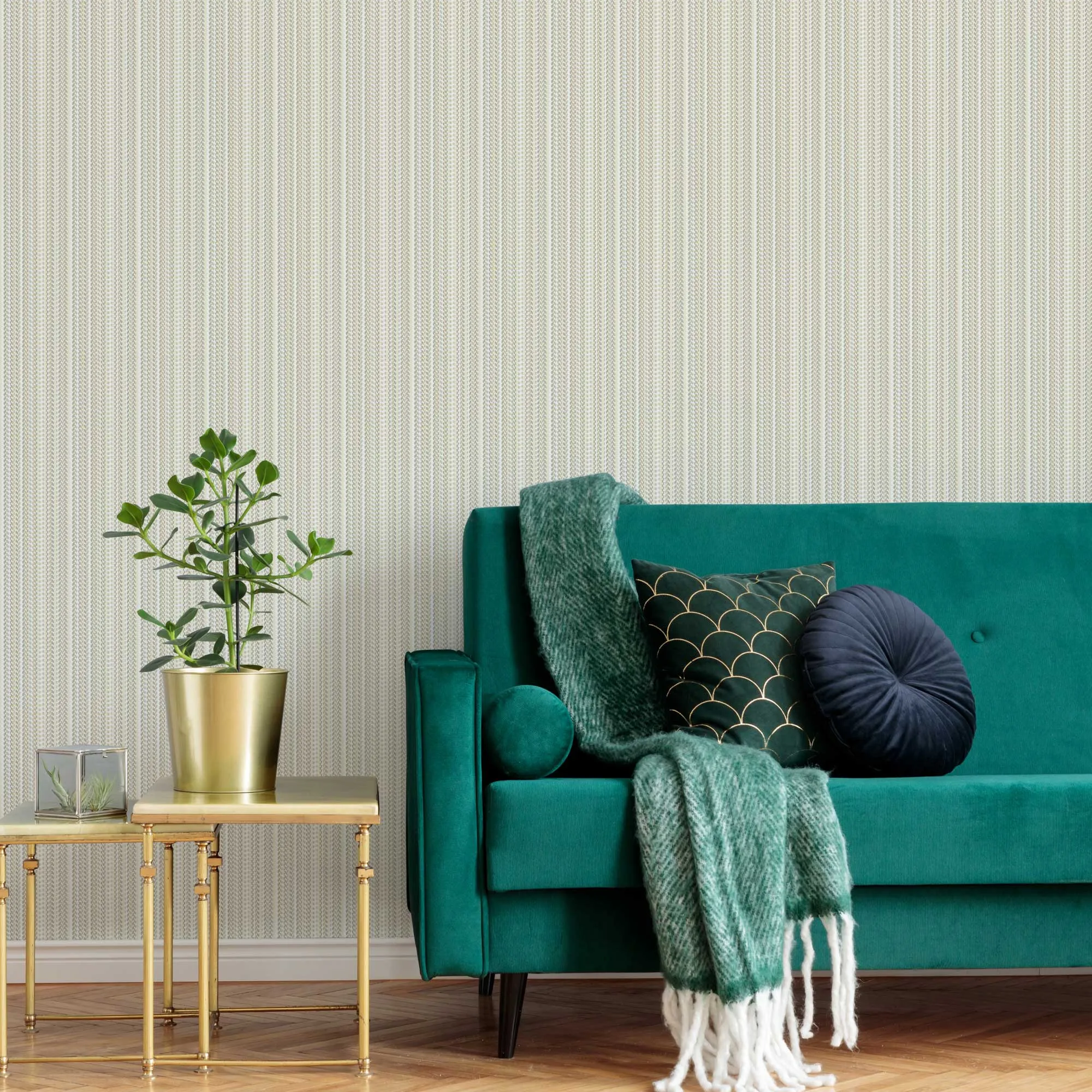 Beige Embossed Wallpaper – Pinstripe Elegance (1307-3)