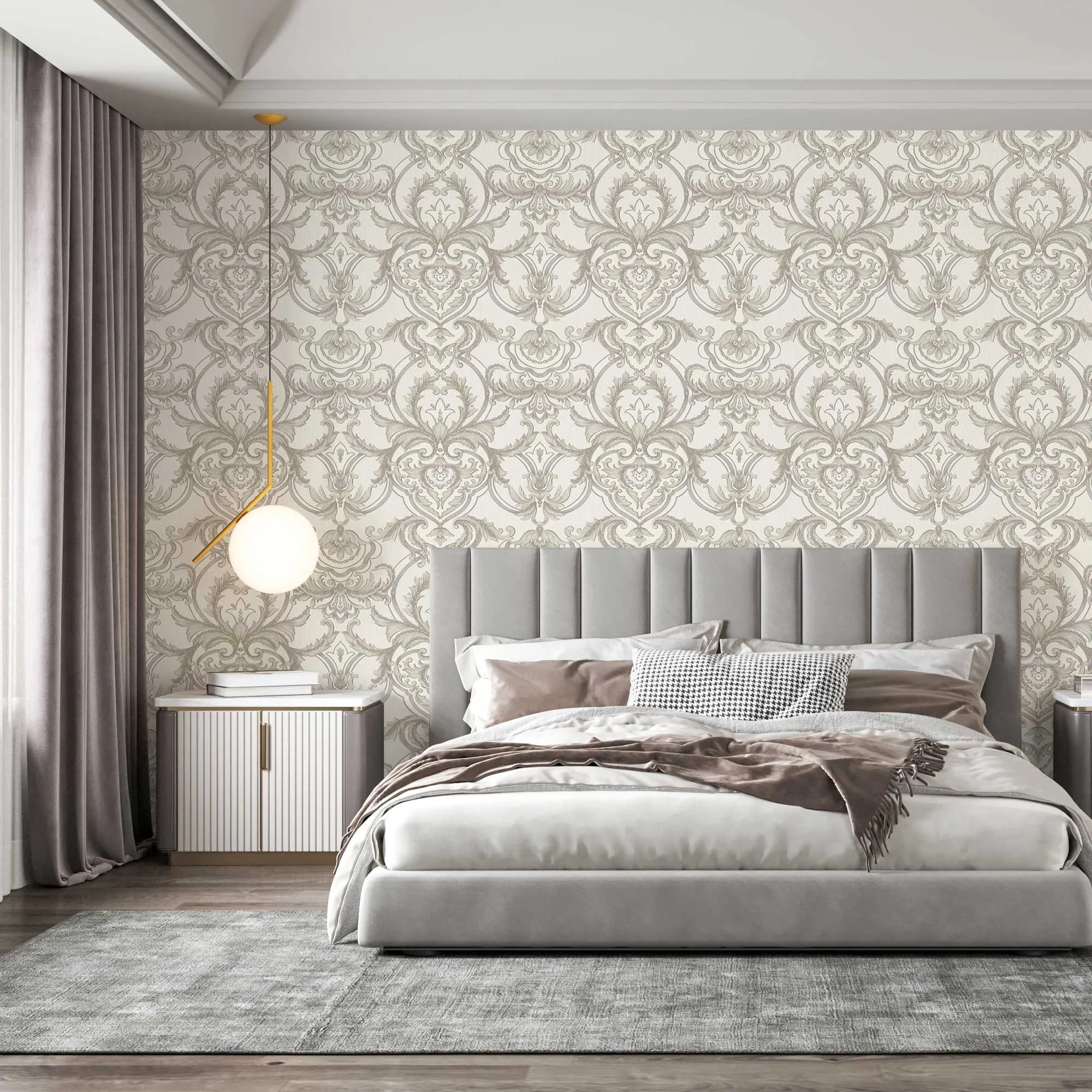 Cream Embossed Wallpaper – Silver Accents (1308-1) Cream Embossed Wallpaper – Silver Accents (1308-1)