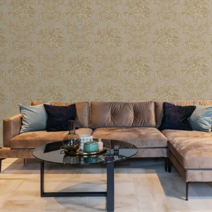 Cream Embossed Wallpaper – Gold Flocked (1310-2)