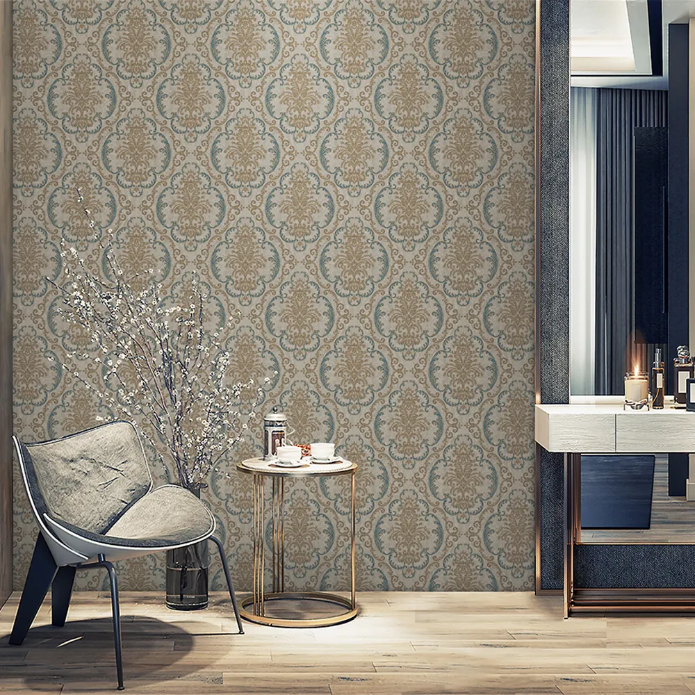 Gray Embossed Wallpaper – Glittering Fabric-Like (1312-3) Gray Embossed Wallpaper – Glittering Fabric-Like (1312-3)