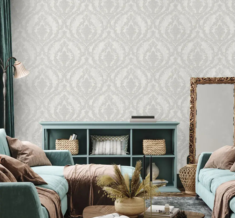 White Embossed Wallpaper – Timeless Damask (1401-1)