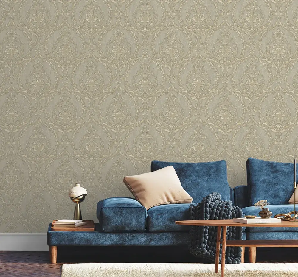 Beige Embossed Wallpaper – Timeless Damask (1401-5)