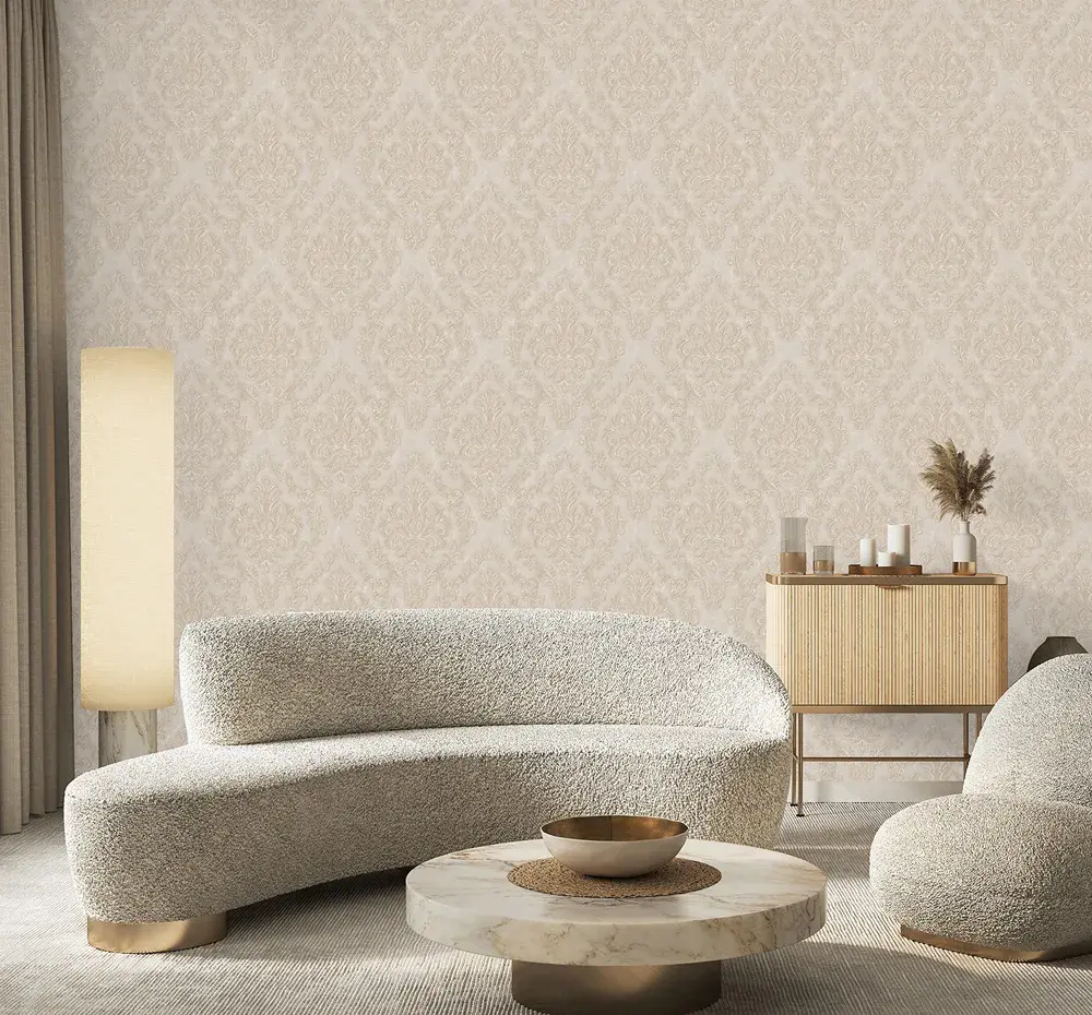 Beige Embossed Wallpaper – Damask Ornate (1405-3) Beige Embossed Wallpaper – Damask Ornate (1405-3)