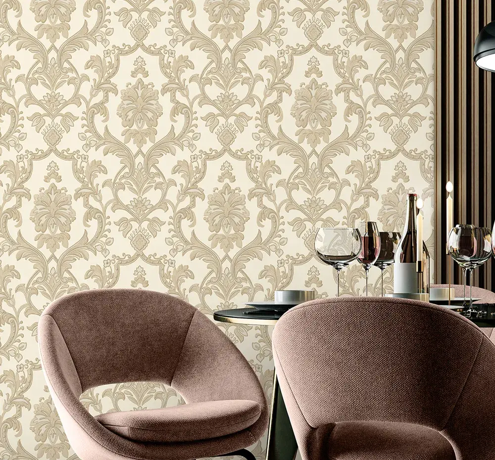 Cream Embossed Wallpaper – Fabric-Like Flocked (1407-2) Cream Embossed Wallpaper – Fabric-Like Flocked (1407-2)