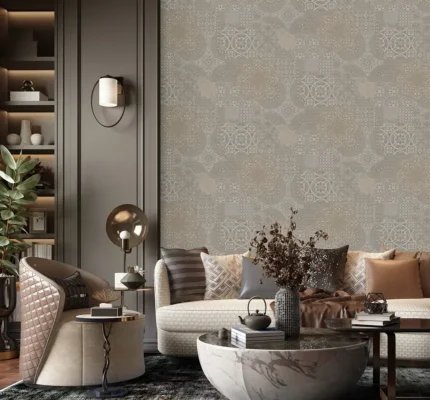 Beige Embossed Wallpaper – Velvet Damask (1409-4)
