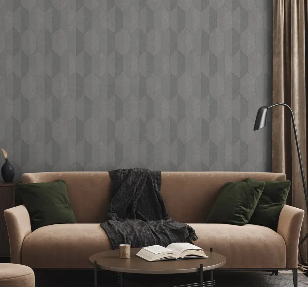 Gray Embossed Wallpaper – Chevron Herringbone (1501-4) Gray Embossed Wallpaper – Chevron Herringbone (1501-4)