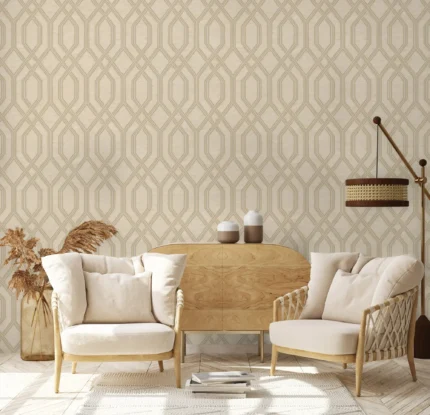Beige Embossed Wallpaper – 3D Flocking (1502-2)