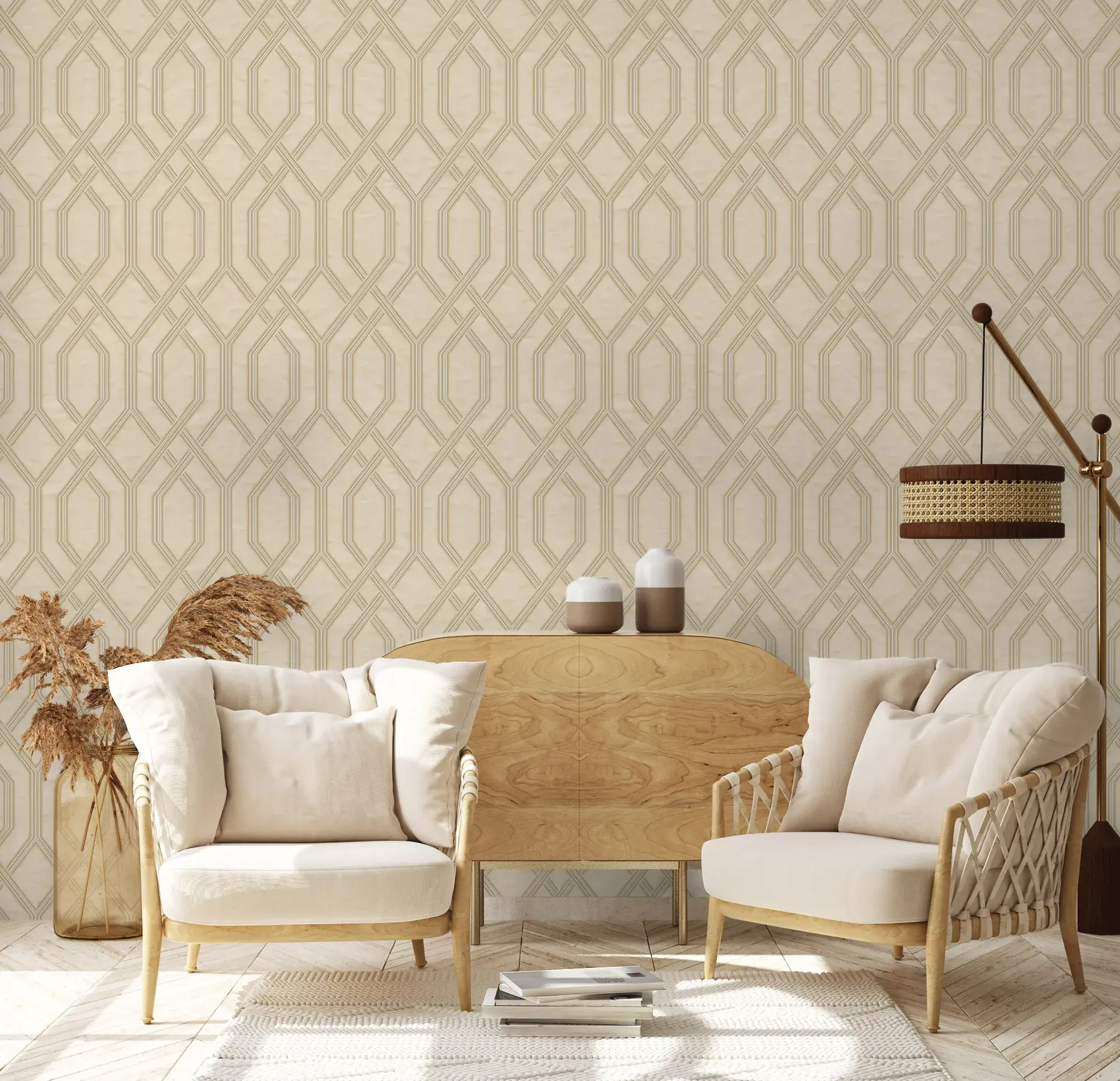 Beige Embossed Wallpaper – 3D Flocking (1502-2) Beige Embossed Wallpaper – 3D Flocking (1502-2)