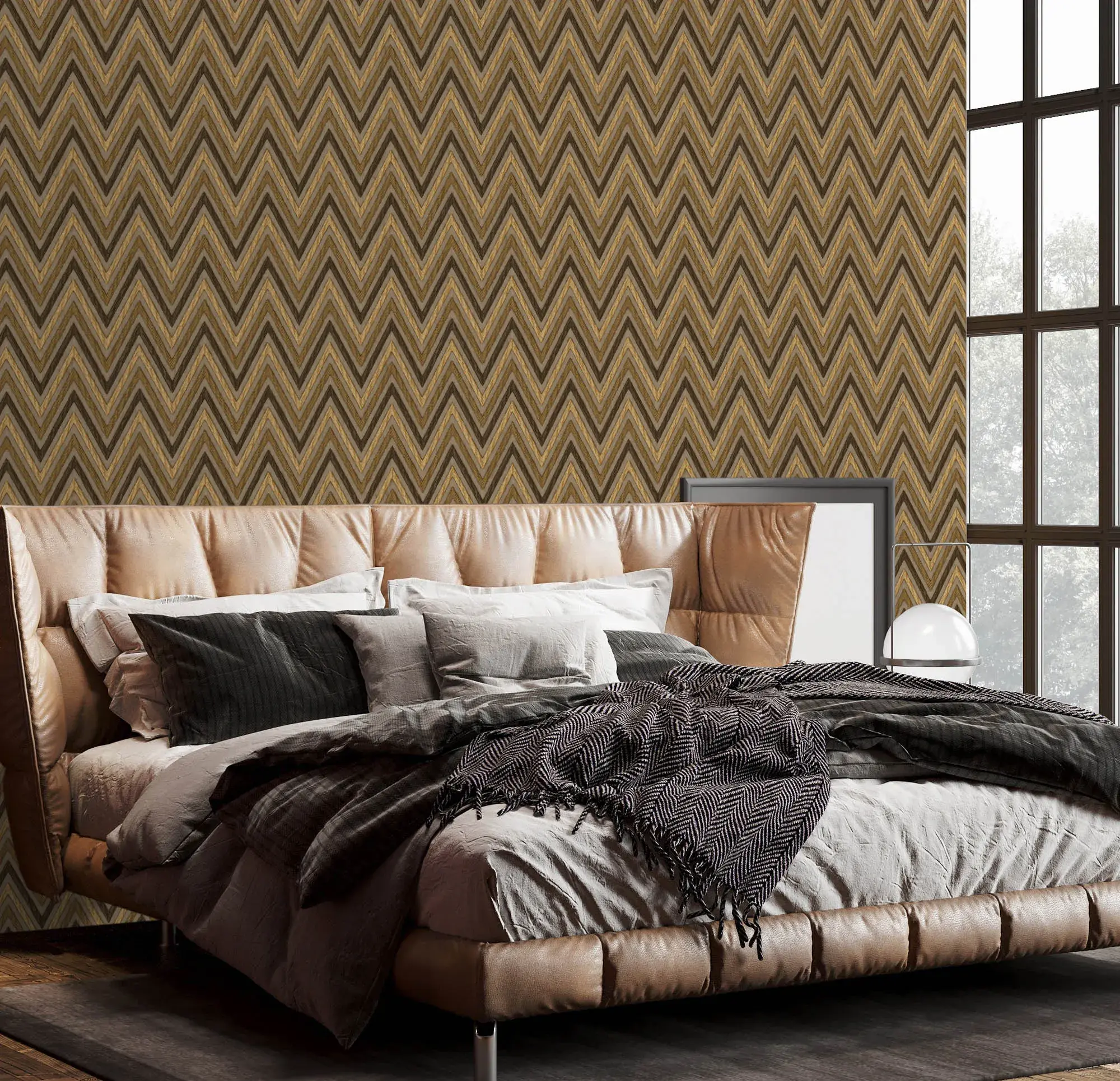 Tan Embossed Wallpaper – Geometric Accents (1509-4)