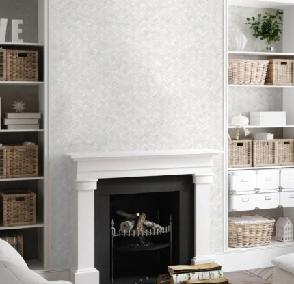 White Embossed Wallpaper – Braided Geometric (1511-1)