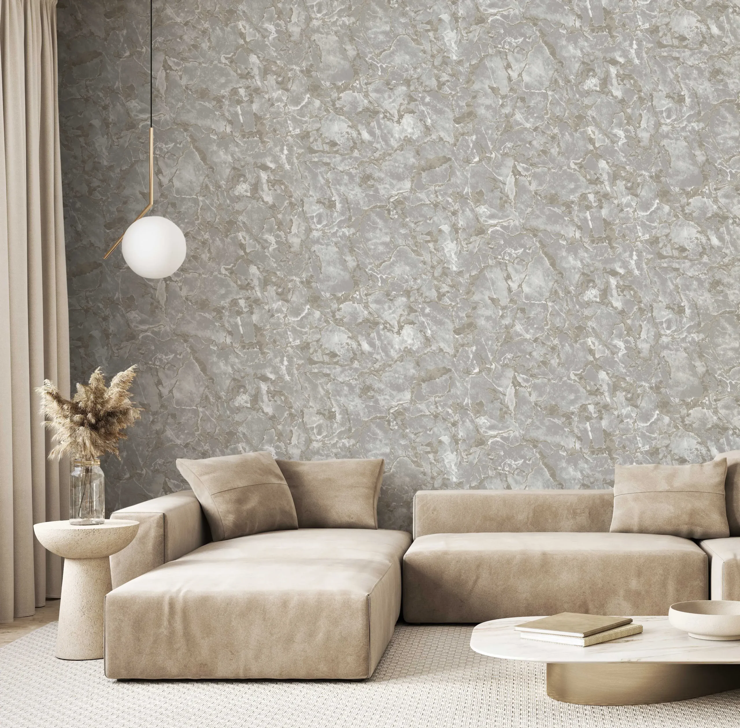 Gray Embossed Wallpaper – Shiny Textured (23103-3) Gray Embossed Wallpaper – Shiny Textured (23103-3)