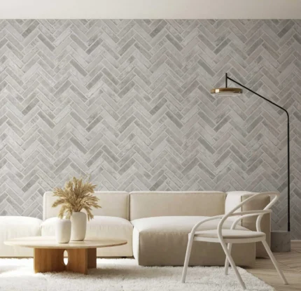 White Embossed Wallpaper – Chevron Pattern (23105-1)