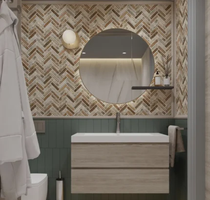 Tan Embossed Wallpaper – Chevron Reflection (23105-3)