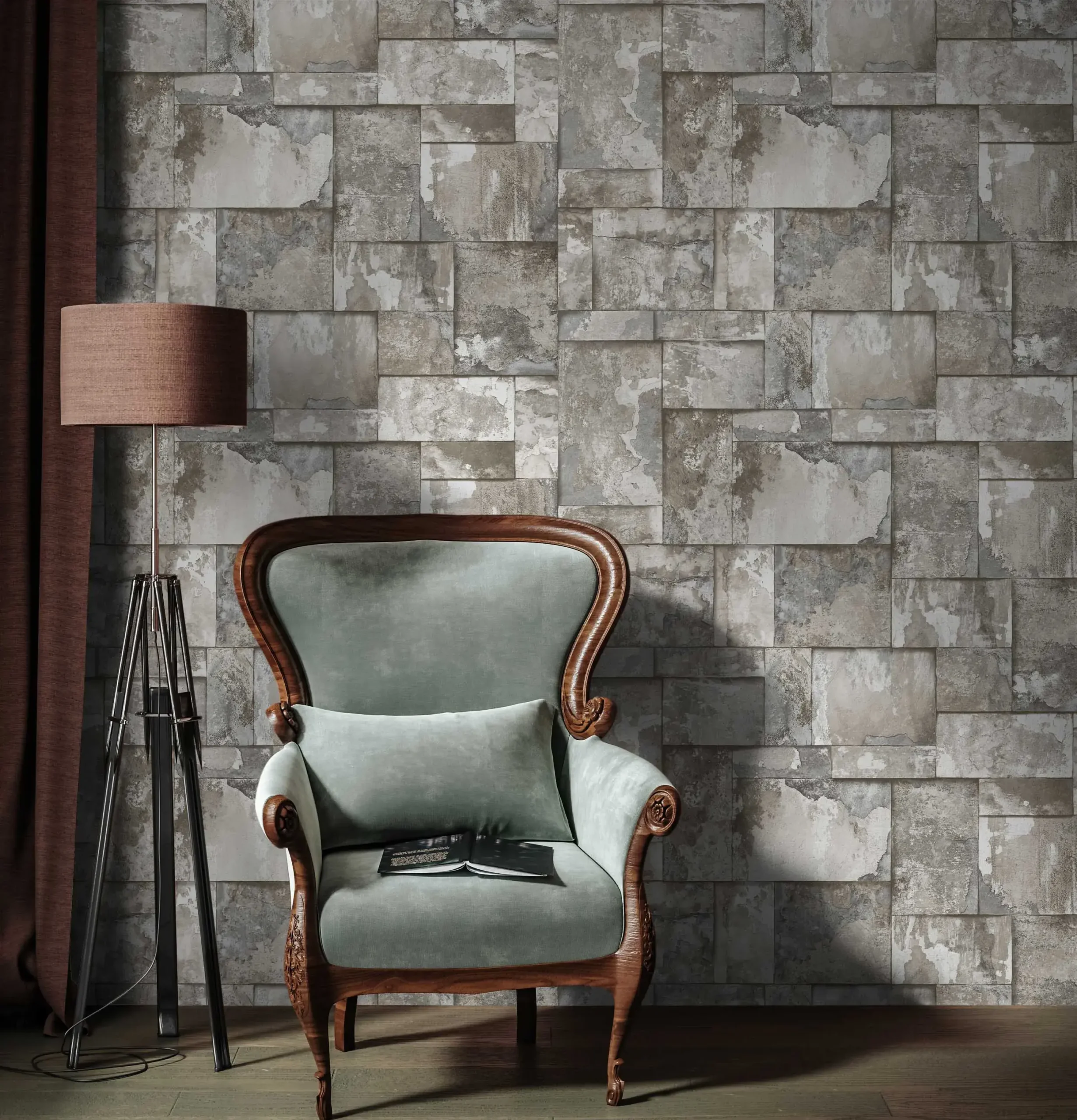 Gray Embossed Wallpaper – 3D Stone (23106-2) Gray Embossed Wallpaper – 3D Stone (23106-2)