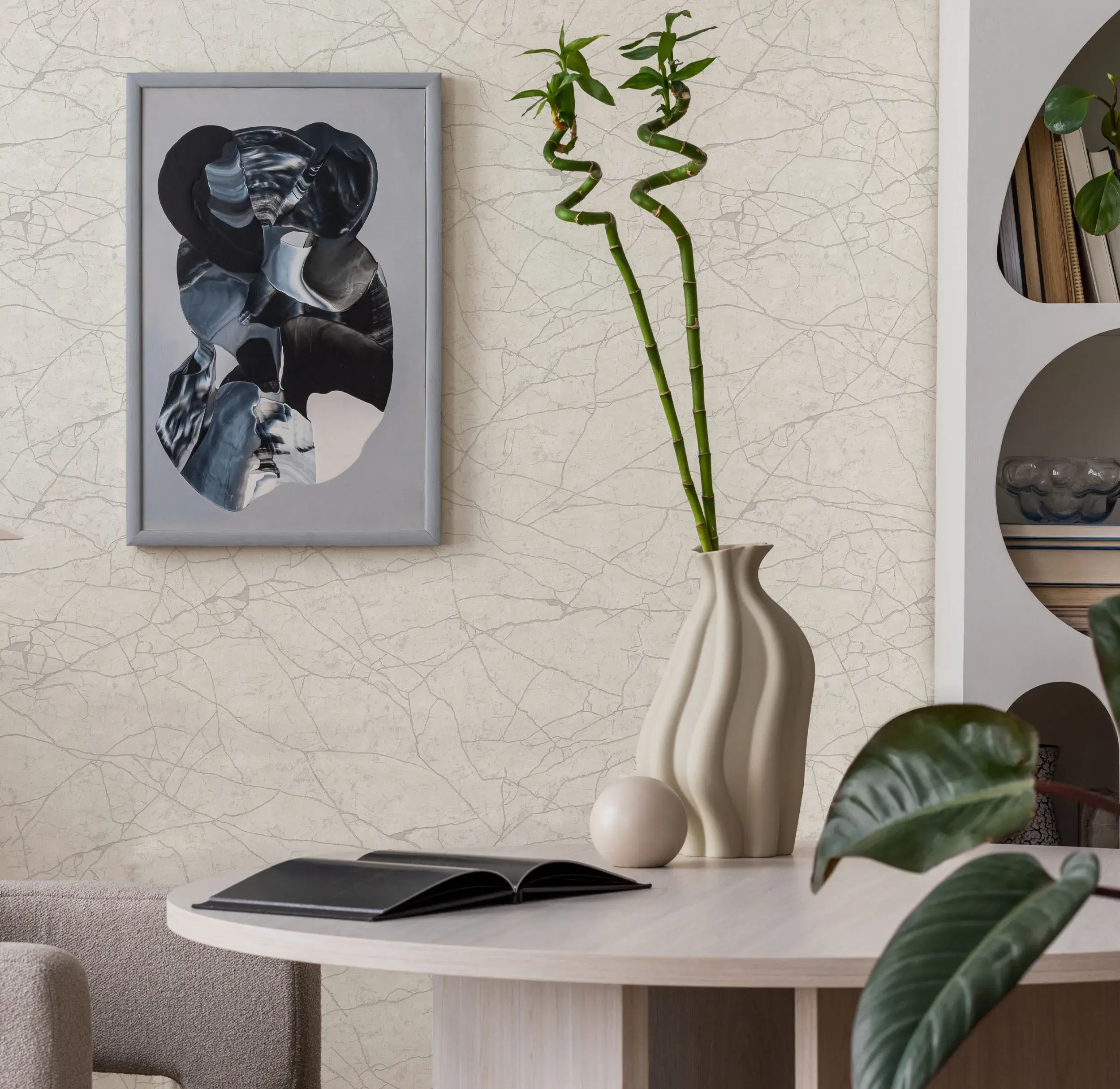 White Embossed Wallpaper – Marble Veining (23107-1)