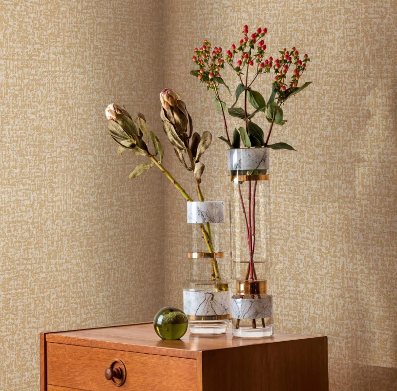 Beige Embossed Wallpaper – Gold Metallic (23109-6)