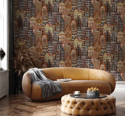 Red Embossed Wallpaper – Architectural Charm (23115-3)