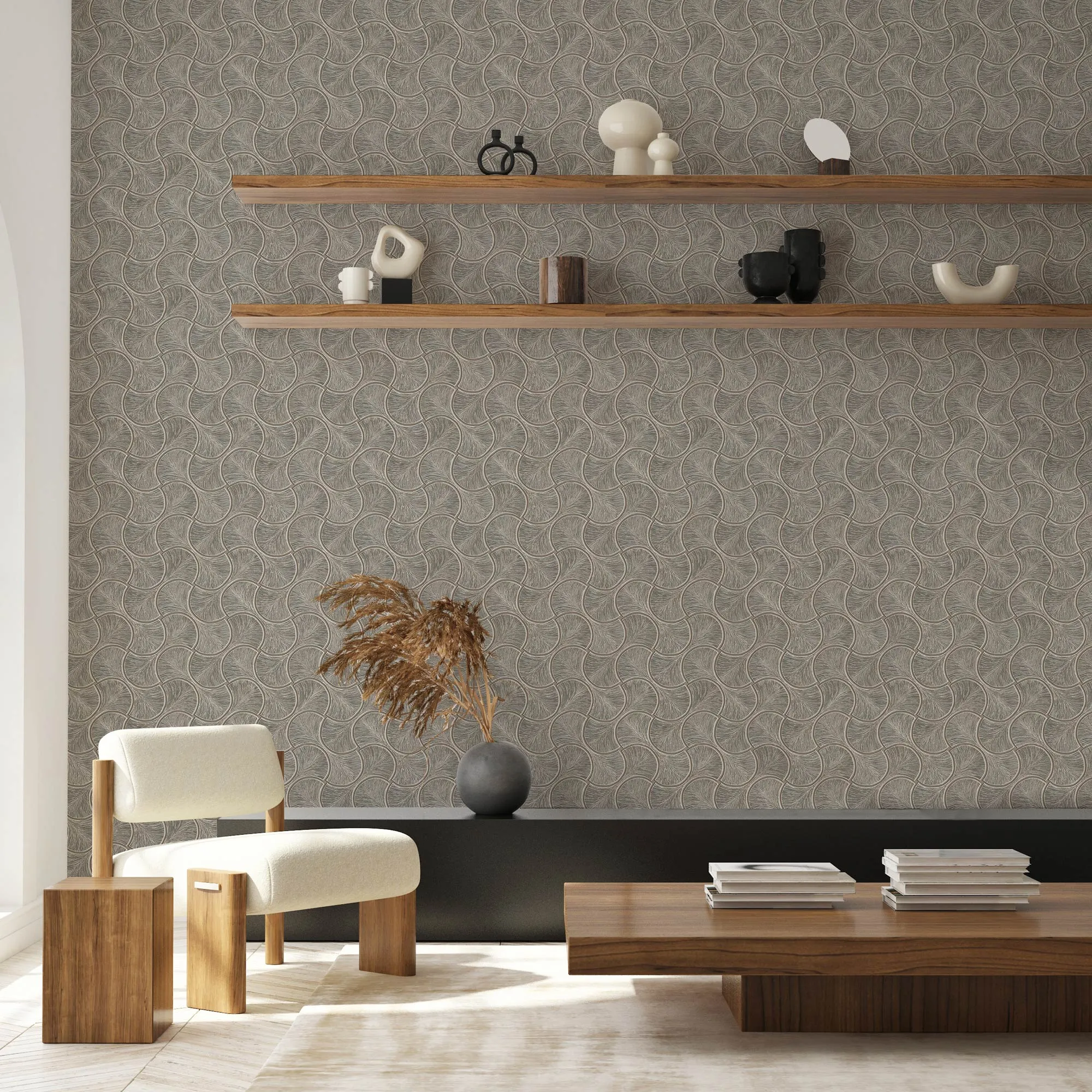 Gray Embossed Wallpaper – Shiny Textured (23201-5) Gray Embossed Wallpaper – Shiny Textured (23201-5)