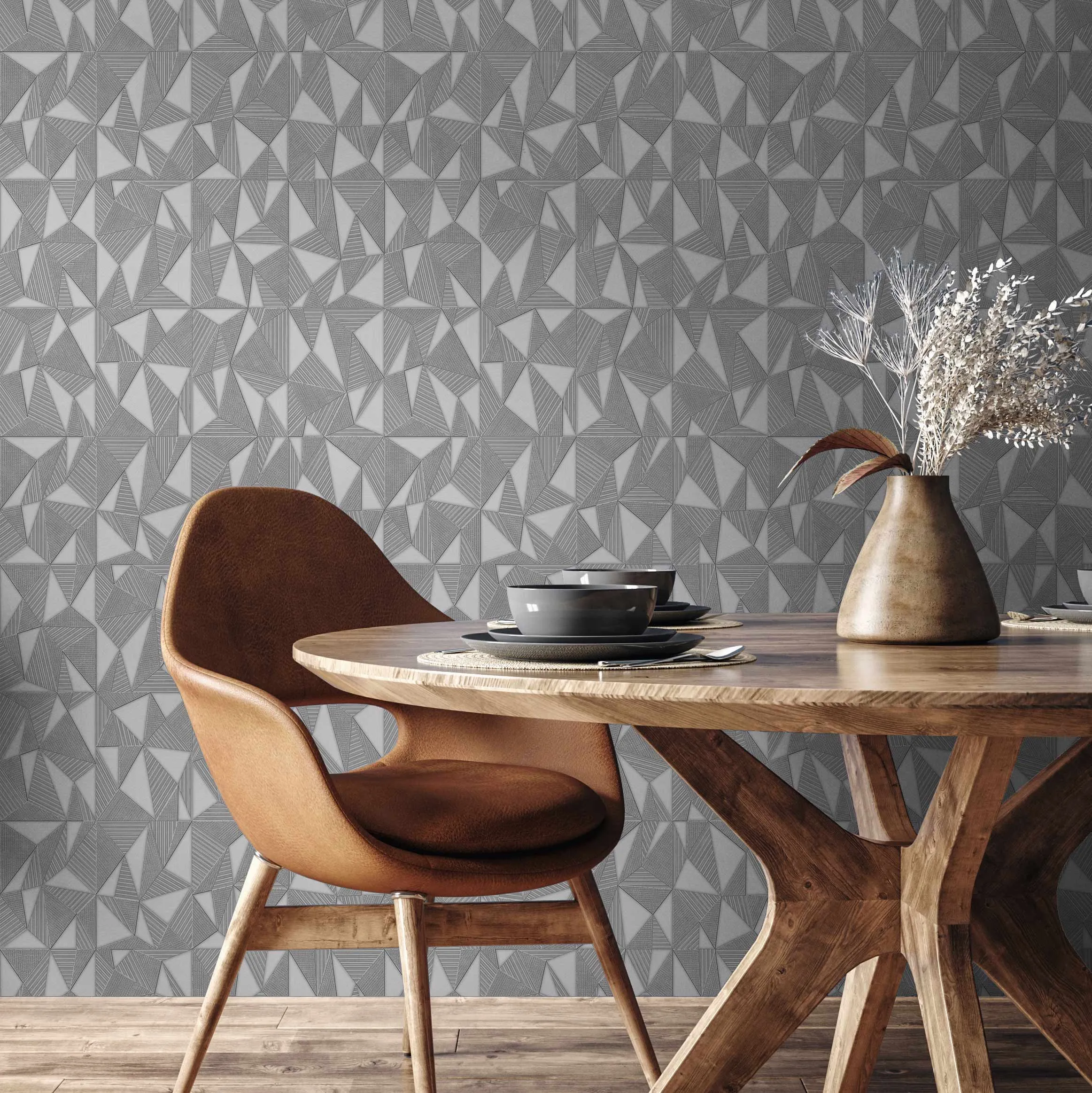 Gray Embossed Wallpaper – 3D Abstract (23204-3)